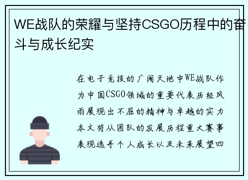 WE战队的荣耀与坚持CSGO历程中的奋斗与成长纪实